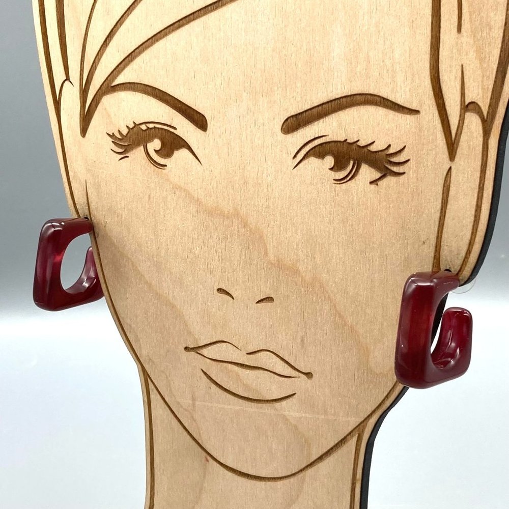 Ultra Mod Square Hoop Earrings, Purple Lucite Rounded Hoops